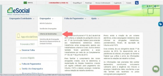 Clicar em informe de rendimentos