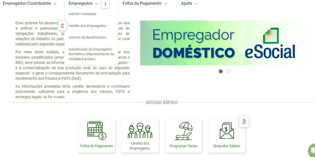 Como reajustar o salário da doméstica no esocial - passo 2